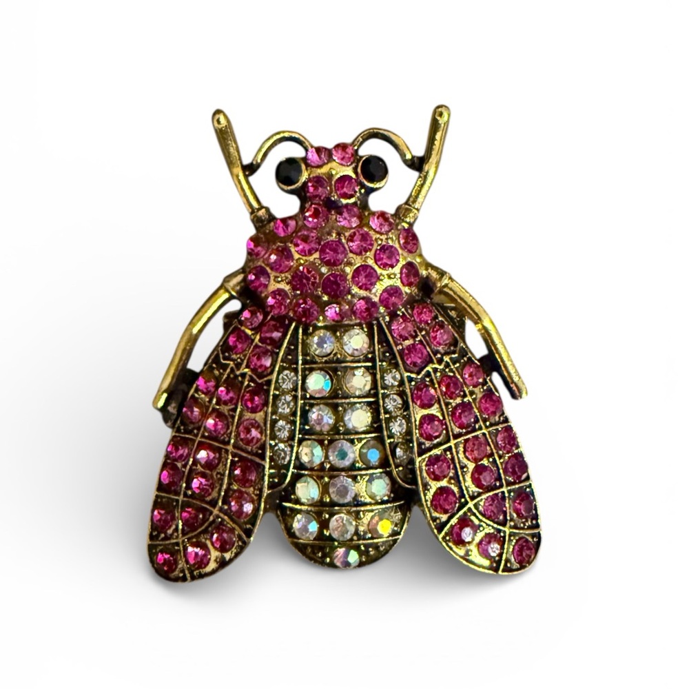 Pink and Gold Rhinestone Bug Brooch